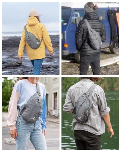 WATERFLY Crossbody Sling Backpack Sling Bag Travel Hiking Chest Bag Daypack - color: Gray