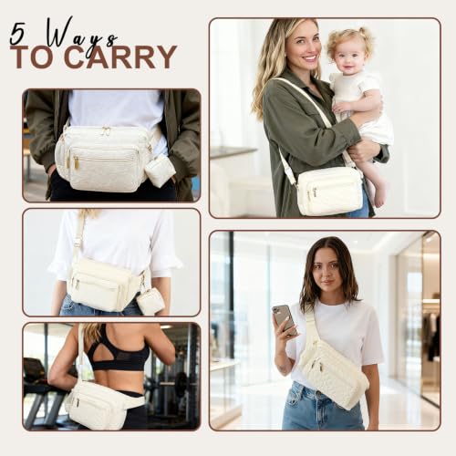 Rexmore Quilted Puffer Diaper Fanny Pack, Crossbody Mom Purse, Off White - color: Off White