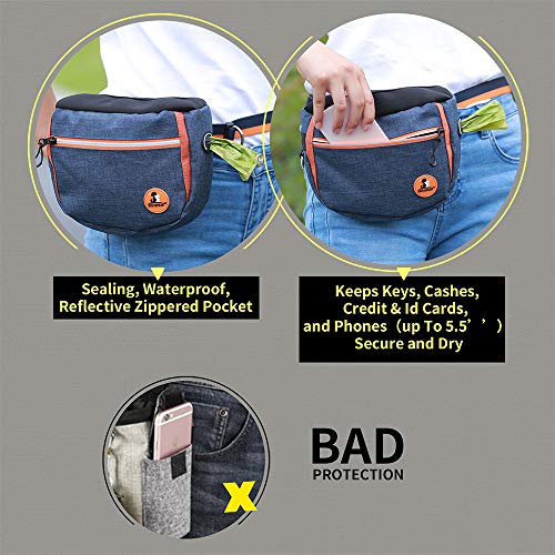 Pet Dog Treat Pouch Waist Bag, Auto Closing Waterproof Oxford Adjustable Training Belt Bags with Poop Bag Dispenser + Dog Collapsible Bowl for Dog Cat Running, Walking, Feeding (Grey) - color: Grey