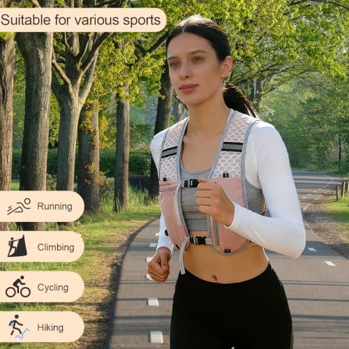 Running Vest Hydration Backpack for Men Women, Lightweight Breathable Hydration Packs, Adjustable Chest Straps Daypack, Reflective Water Running Vest for Marathon, Trail, Hiking, Cycling - color: Pink
