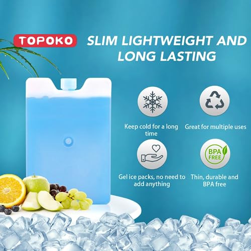 TOPOKO Ice Packs for Lunch Bags, Coolers & Freezers – 6 Pack Reusable Ice Packs, Slim, Leak-Proof, Long-Lasting Cold, Quick Freeze for Picnic, Camping, Beach, Hiking & Outdoor Sports