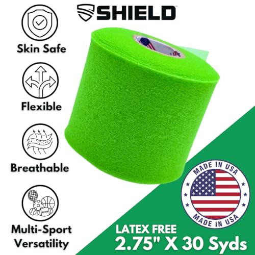 Shield Athletic Underwrap | 2 Roll Pack of PreWrap, Hair Tie, Headband, USA Made, Pre-Wrap Athletic Tape, 2.75" X 30 SYards, Foam Barrier, Flexible, Breathable - color: Lime