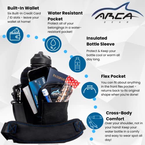 Arca Gear 64 OZ Hydro Carrier Large - Insulated Water Bottle Sling w/Carry Handle, Shoulder Strap, Wallet and Two Pouches - The Perfect Flask Accessory - color: Sunset Pink
