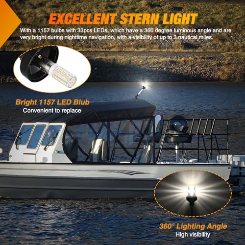 Nilight Marine Boat Stern Light 12" White Fold Down Anchor Lights - color: 12Inch Boat Stern Light