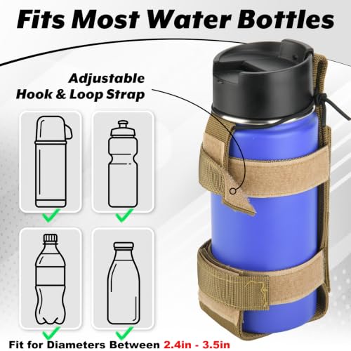 Water Bottle Holder, Lightweight Bottle Carrier for Tactical Backpack, Portable Adjustable Belt Water Bottles Holder Pouch for Travel Gym Hiking Camping - color: Khaki