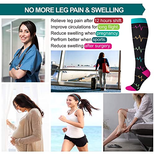 LEVSOX Compression Socks Women and Men, 20-30mmHg, Best for Nurses, Travel, Pregnancy - color: 4 Pairs Ekg & Nurse, size: Medium