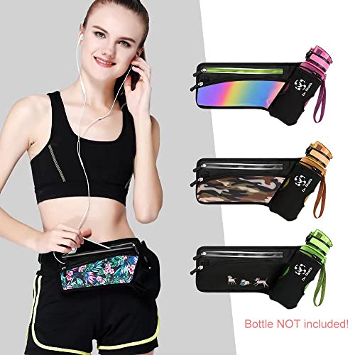 Running Belt Sport Waist Pack/Pouch w/Water Bottle Holder Hydration Fanny Pack Reflective Stripes Cellphone Storage Earphone hole for Dog walker Hiking Travel Adjustable Women/Men (Rainbow Stripes) - color: Rainbow Stripes