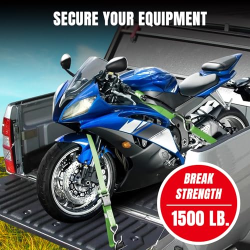 Jack Boss Ratchet Tie Down Straps Set,1500 lbs Break Strength, 1" x 15' Heavy Duty Ratchet Straps with 4X Soft Loops Padded Handles Coated S Hook, Fits for Moving Appliances Motorcycle ATV Truck,Green - color: Green-4pcs