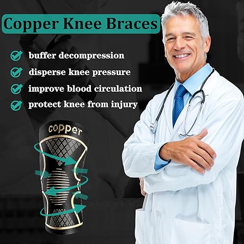 Copper Compression Knee Brace for Knee Pain Women & Men (2 Pack, Medium) - size: Medium
