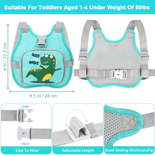 Accmor Toddler Harness Leash+ Anti Lost Wrist Link, Cute Dinosaur Kids Harness with Leash, Collapsible Child Leash Baby Walking Harness Wristband Assistant Strap Belt for Boys Girls to Outdoor Travel - color: Teal/Cool Tyrannosaurus Rex