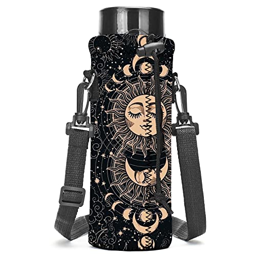 AMARY 750ML Neoprene Water Bottle Carrier Bag with Adjustable Shoulder Strap,Insulated Water Bottle Cover for Stainless Steel/Glass/Plastic Bottles 24OZ (Sun Moon) - color: Sun Moon