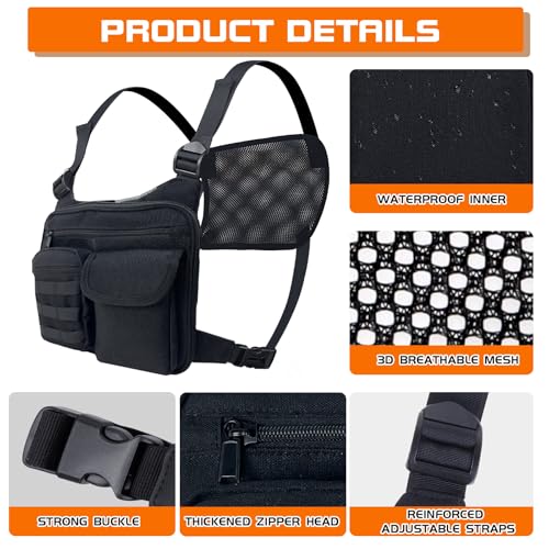 KINGSLONG Running Vest, Chest Bag for Men, Chest Pack, Hiking (E-Black) - color: E-Black