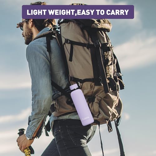 Exllena Slim Insulated Water Bottles for Travel 18oz with Clip, Double Wall Vacuum Stainless Steel Water Bottle Keeps Drinks Cold 24 Hrs/Hot 12 Hrs, 100% Leakproof, BPA Free(Purple) - color: Purple, size: 500 ml