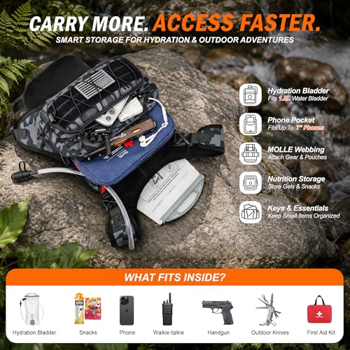 BECOJADDE Running Vest for Men with 2L Water Bladder Tactical Hydration Backpack Adjustable Lightweight Chest Pack for Marathon Hunting Cycling - color: Urban Camo