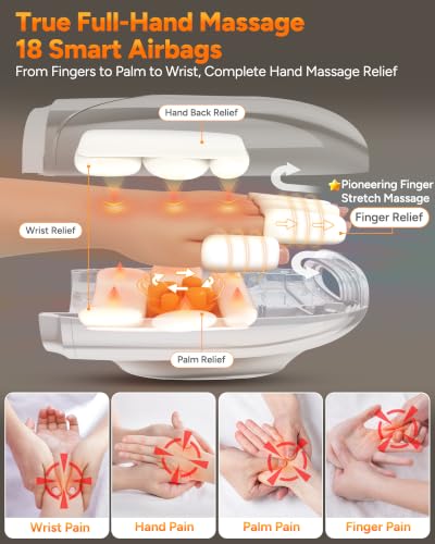 Cordless Hand Massager with Heat and Compression, Finger Stretch