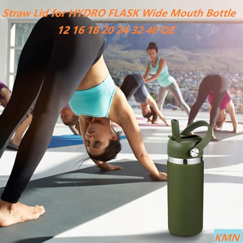 KMN Wide Mouth Straw Lid with Flip Top, Replacement Cap with Straw for Hydro Flask 18 32 40 oz Wide Mouth Water Bottle & 12 16 20 oz Coffee Flask, BPA-Free Leakproof Sports Lid (Olive Green) - color: Olive Green