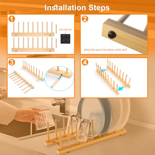 Bamboo Dish Drying Rack for Kitchen Organizer-Sturdy Plate Rack Organizer with Natural Bamboo,Dish Rack Holds Plates, Bowls, Cups & Cutting Boards-Dish Drying Rack for Countertop & Cabinets