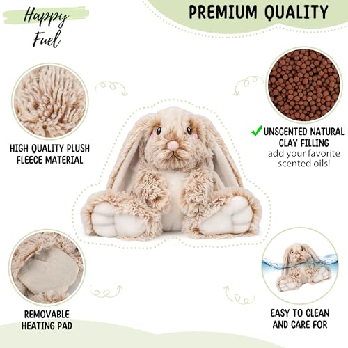 Bunny Microwavable & Weighted Stuffed Animals - 1.5 Lbs Unscented Heating Pad for Period Cramps Pain Relief and Anxiety, Cute Bunny Plush Toys Gifts for Women Girls Adults and Kids by Happy Fuel - color: Bunny