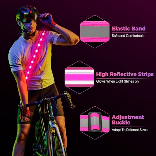 Higo LED Running Belt - Reflective Light Up Waistband for Night Activities, Glowing LED Waist Light for Running, Cycling, Hiking, Camping - color: Pink
