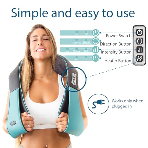 InvoSpa Shiatsu Neck and Back Massager with Heat - Deep Kneading Pillow for Massage - Electric Full Body Massager - color: Blue