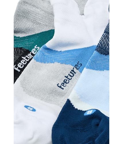 Feetures Elite Ultra Light No Show Tab Ankle Socks - Sport Sock with Targeted Compression - color: Blue Wave/White Tide/Stone Ivy, size: Small