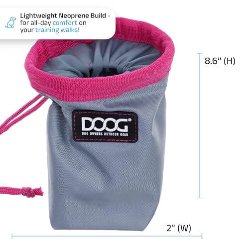 DOOG Clip On Dog Treat Pouch (Small) - Compact Hands-Free Puppy Training Reward Bag with Secure Waist Clip, Pull-String Closure & Washable Inner Lining - Grey/Pink - color: Grey/Pink, size: Small