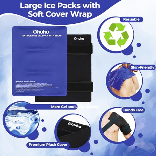 Ohuhu Ice Pack for Injuries Reusable X-Large 14"x11" Hot Cold Pack Wrap - color: Blue, size: 14"x11"(1 Pack)