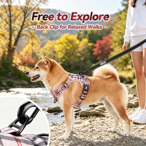 PoyPet Plaid Dog Harness Small, No Pull Vest with Front Clip & Neck Buckle - color: Checkered Beige, size: S
