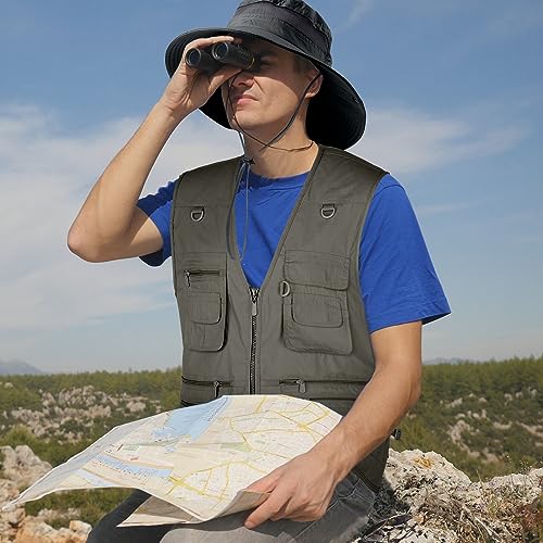 Janmercy 2 Pcs Men's Fishing Vest with Hat for Halloween Cosplay - color: Dark Gray, size: Large