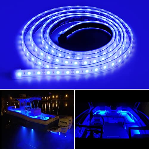 Marine Submersible Boat LED Strip Lights, 12V 4FT IP68 Waterproof - size: 4FT Blue