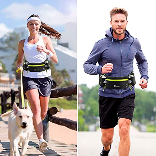 Number-one Running Belt with Water Bottles(2 x 175ML), Hydration Belt Waterproof Waist Pack Bag Fits iPhones Adjustable Sports Waist Pouch for Marathon Running Hiking Cycling - color: Green