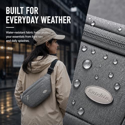 Entchin Water-Resistant Fanny Pack, 4-Zipper Belt Bag - color: Grey