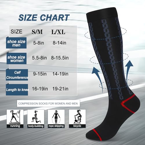 FULLSOFT Medical Graduated 30-40mmHg Compression Socks for Women&Men Circulation Knee High Socks Hiking Running Stockings - color: 01-one Pair-stripes Black, size: Small-Medium