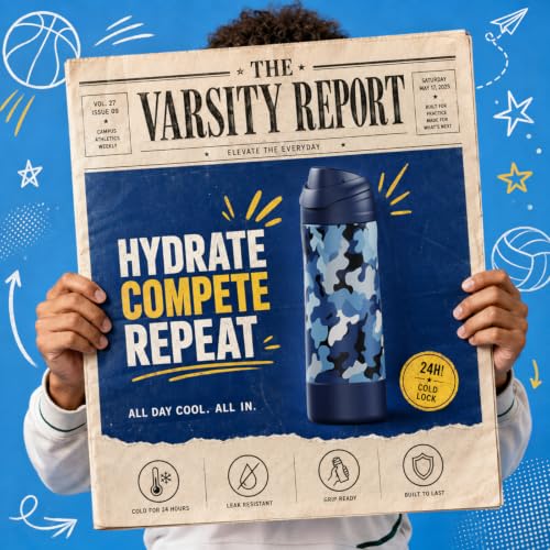 FJbottle Insulated Stainless Steel Sports Water Bottle with Handle - color: Navy Camouflage, size: 24 Ounces