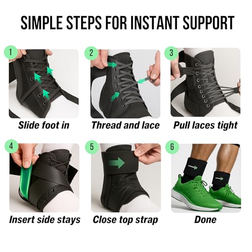Reinforced Lace Up Ankle Brace with Side Stabilizers for Sprained Foot Wrap - size: Large
