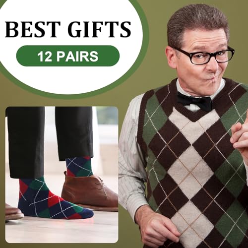 Shyyween 12 Pairs Men Knee High Compression Socks - size: XX-Large, style: Colorful Argyle