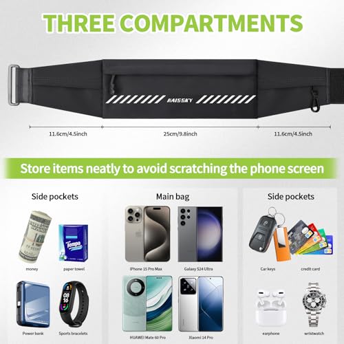Slim Running Belt Fanny Pack for Men Women, Running Phone Holder, Waist Pack Runners Bag Money Belt with 3 Separate Pouch to Store Your Phone Key Money Safe, Waist Bag-Black - color: Black