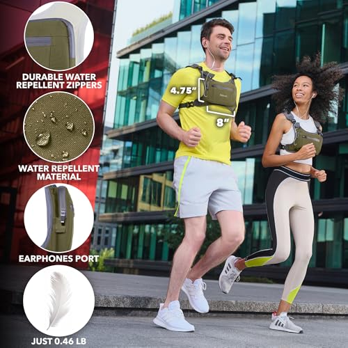 Running Chest Pack, Reflective Vest, Water Repellent, Phone Holder, Workout Bag for Runners, Cycling, Biking, EDC Pouch, Jogging Carrier, Hidden Pocket, Men & Women, Lightweight - color: Green