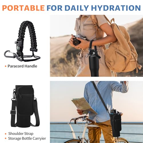 32 oz Insulated Water Bottle Fits Car Cup Holder with Straw Lid & Auto Lid - color: Onyx Black, size: 32 Ounces