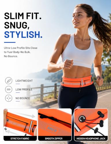 MIER Running Belt for Women & Men, Fanny Pack with Marathon Bib Clip Orange - color: Orange