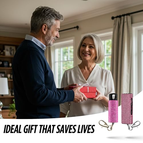 Guard Dog Security Bling It On Stun Gun and Pepper Spray for Self Defense, Fashionable Self-Defense Keychain Set for Women, Glow-in-the-Dark Actuator, 16-Ft Range, USB Rechargeable - color: Pink
