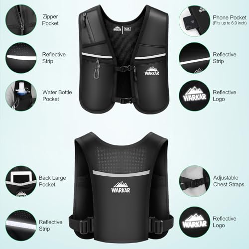 Running Vest, Hydration Backpack with 500ml Water Bladder Adjustable Chest Straps Reflective Strip Design Lightweight Breathable Great for Women Men Run/Hiking/Cycling/Climbing (Black, Medium-Large)