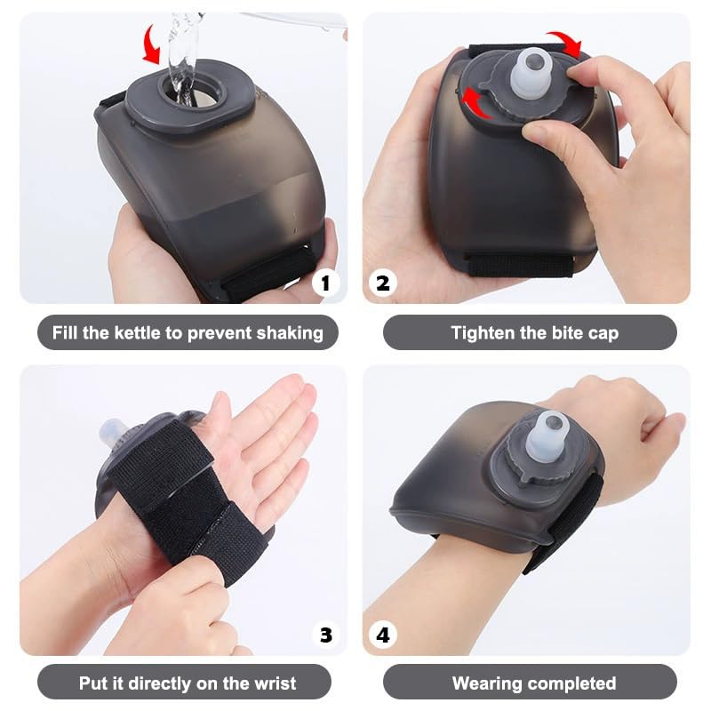 Running Water Bottles Handheld, 7Oz Bike Water Bottle with Adjustable Wrist, Reusable Leakproof Silicone Sports Jug for Marathon Runners Bicycle Cycling Hiking Climbing Jogging, Quick Hydration, Black - color: Black