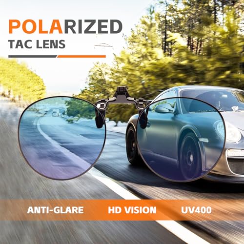 JO Polarized Clip-On Sunglasses UV400 Anti-Glare Lenses with Metal Frame Round - color: Blue, size: 52 mm
