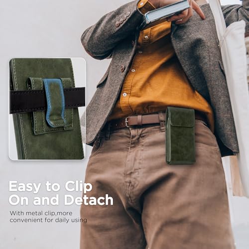 Holster for iPhone 17, 17 Pro, 16, 16 Pro, 15, 15 Pro, 14, 14 Pro, 13, 13 Pro, 12, Galaxy S25, S24, S23, Premium Leather Pouch with Belt Clip Phone Holster Belt Case, Green -M - color: Green, size: Medium