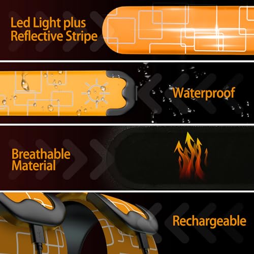 2 Pack LED Armband - Rechargeable Running Lights with Reflective Gear, High Visibility LED Wristband Lights - color: orange