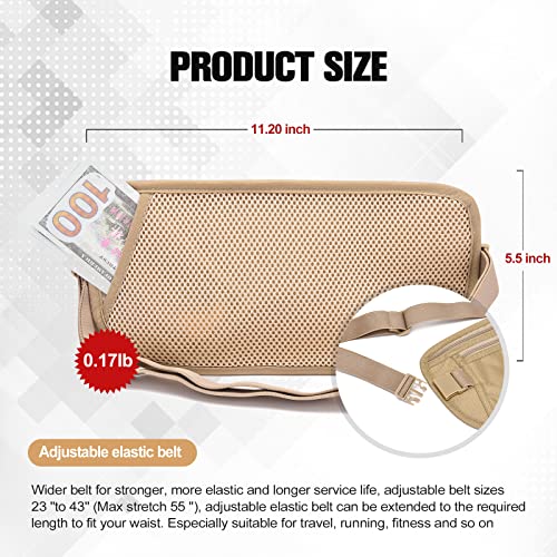 Unisex Money Belt with RFID Blocking Sleeves, Slim Passport Holder RFID Blocking Travel Essentials, Waist Pouch to Protect Cash, Beige & 6 Sleeves - color: Beige & 6 Sleeves, size: Medium