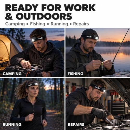 WARSUN Rechargeable Headlamp, Adjustable LED Head Light with Motion Sensor