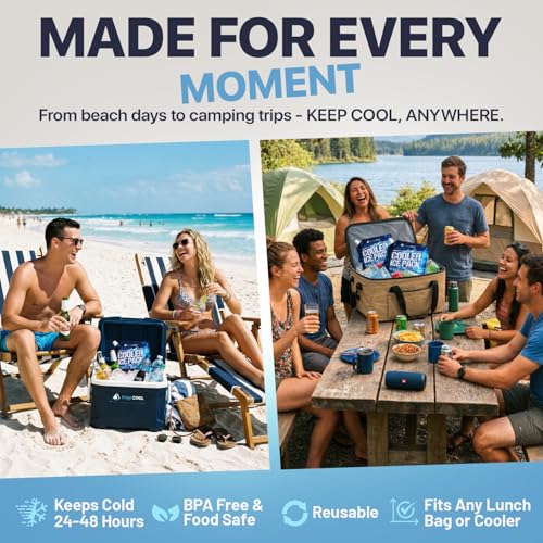 6 Pack Refillable Ice Packs for Cooler, Long Lasting Reusable Freezer Packs