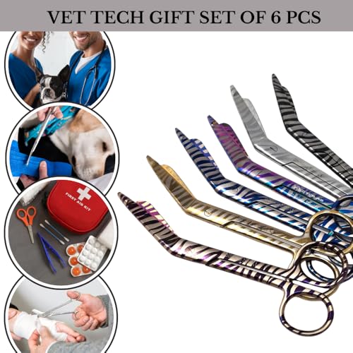Bandage Scissors 5.5" Long Set of 6 Nurse Vet Tech Gift Made of Stainless Steel with Colorful Patterns First Aid Used For Cutting Gauze Tape Clothing Bandages Vet Wrap Adhesive Removal (Set 10) - style: Set 10